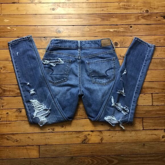 AMERICAN Eagle outfitters Tomgirl jeans ripped jeans distressed damaged size 0 - Picture 2 of 12